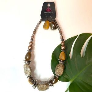 Brown/Silver Necklace & Earrings Set